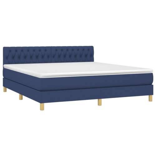 Krevet box spring s madracem LED plavi 180x200 cm od tkanine - Plava 180 x 200 cm Dizajn s gumbima Cijena