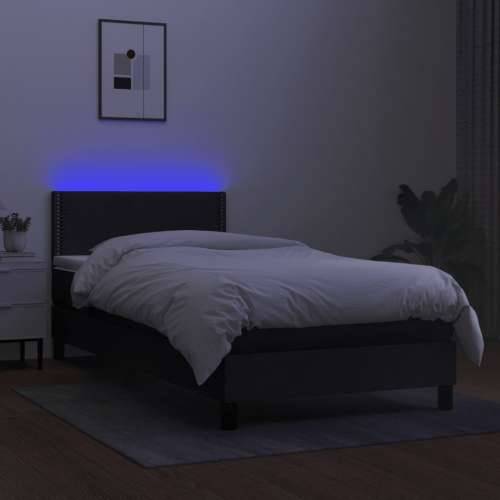 Krevet box spring s madracem LED crni 100x200 cm od tkanine - Crna 100 x 200 cm Obično s čavlima Cijena