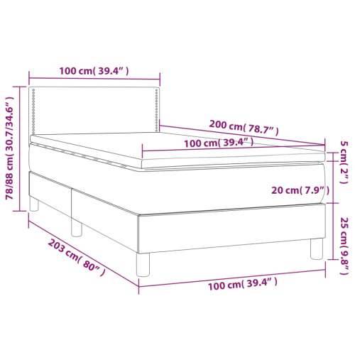 Krevet box spring s madracem LED crni 100x200 cm od tkanine - Crna 100 x 200 cm Obično s čavlima Cijena