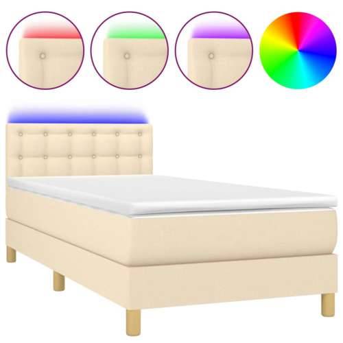 Krevet box spring s madracem LED krem 80 x 200 cm od tkanine - Krema 80 x 200 cm gumbi Cijena