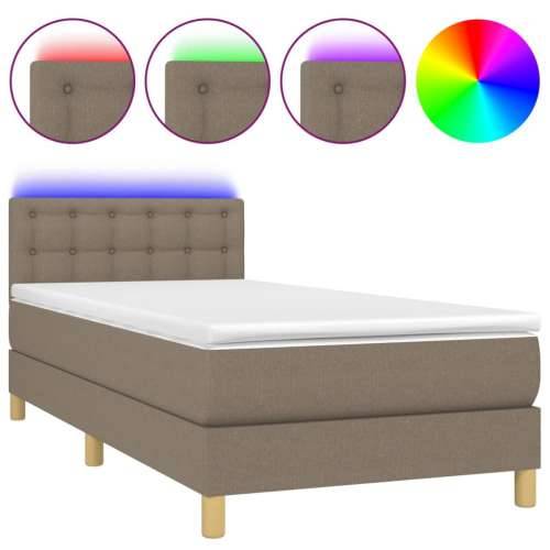Krevet box spring s madracem LED smeđesivi 100x200 cm tkanina - Sivo-smeđa 100 x 200 cm gumbi Cijena
