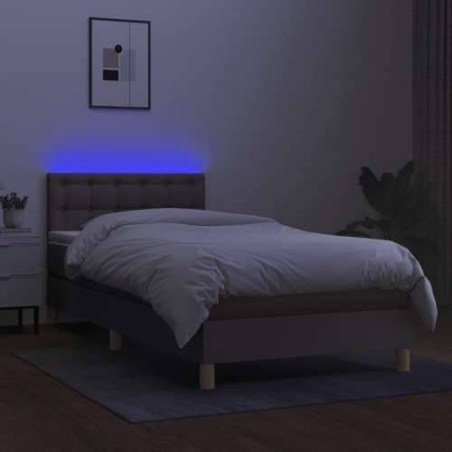 Krevet box spring s madracem LED smeđesivi 100x200 cm tkanina - Sivo-smeđa 100 x 200 cm gumbi Cijena