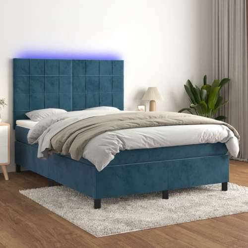 Krevet box spring s madracem LED tamnoplavi 140x190 cm baršun - Tamno plava 140 x 190 cm Blok s kvadratima Cijena