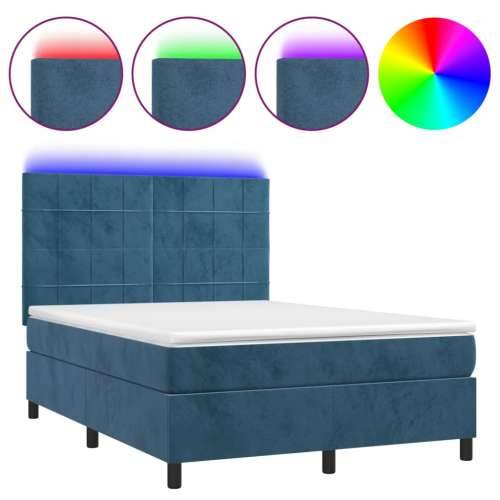 Krevet box spring s madracem LED tamnoplavi 140x190 cm baršun - Tamno plava 140 x 190 cm Blok s kvadratima Cijena