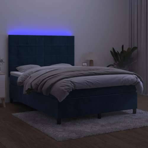Krevet box spring s madracem LED tamnoplavi 140x190 cm baršun - Tamno plava 140 x 190 cm Blok s kvadratima Cijena