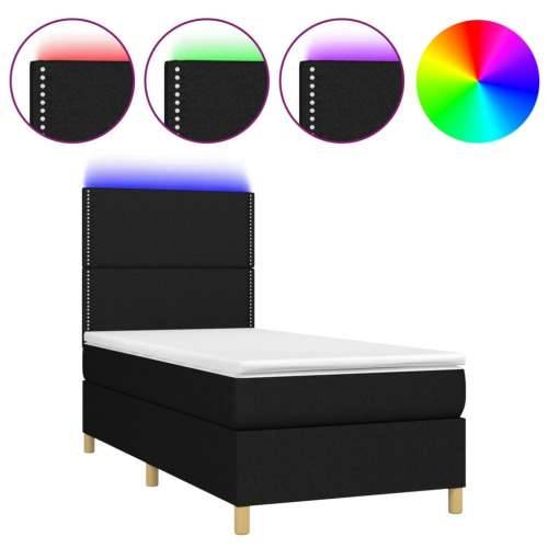 Krevet box spring s madracem LED crni 90x200 cm od tkanine - Crna 90 x 200 cm Obično s čavlima Cijena