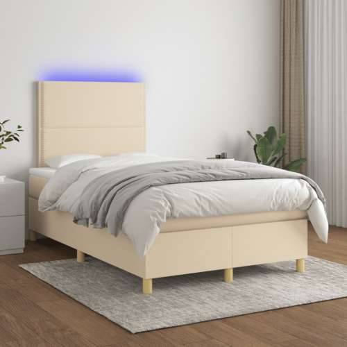 Krevet box spring s madracem LED krem 120 x 200 cm od tkanine - Krema 120 x 200 cm Obično s čavlima Cijena