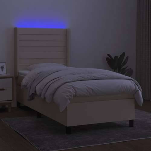 Krevet box spring s madracem LED krem 80 x 200 cm od tkanine - Krema 80 x 200 cm vodoravne pruge Cijena