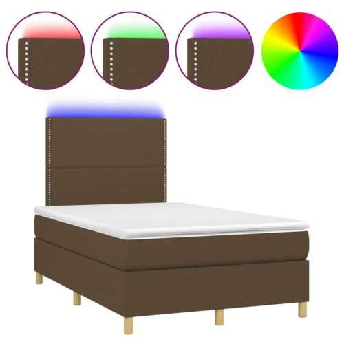 Krevet box spring s madracem LED tamnosmeđi 120x200 cm tkanina - Tamno smeđa 120 x 200 cm Obično s čavlima Cijena