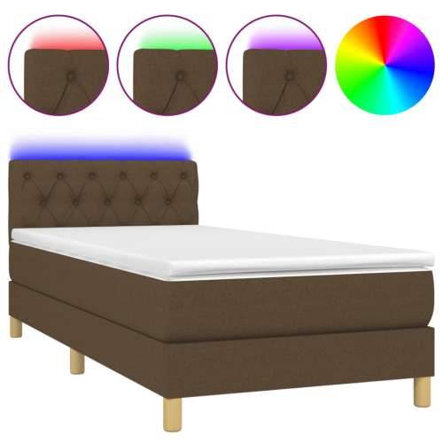 Krevet box spring s madracem LED tamnosmeđi 80 x 200 cm tkanina - Tamno smeđa 80 x 200 cm Dizajn s gumbima Cijena