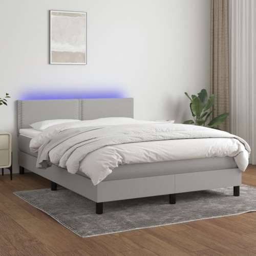 Krevet box spring s madracem LED svjetlosivi 140x190 cm tkanina - Svjetlosiva 140 x 190 cm Obično s čavlima Cijena