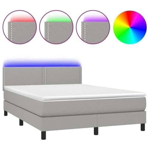 Krevet box spring s madracem LED svjetlosivi 140x190 cm tkanina - Svjetlosiva 140 x 190 cm Obično s čavlima Cijena