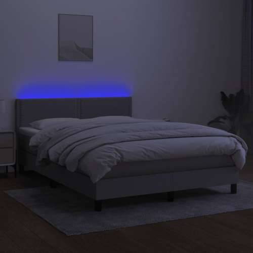 Krevet box spring s madracem LED svjetlosivi 140x190 cm tkanina - Svjetlosiva 140 x 190 cm Obično s čavlima Cijena