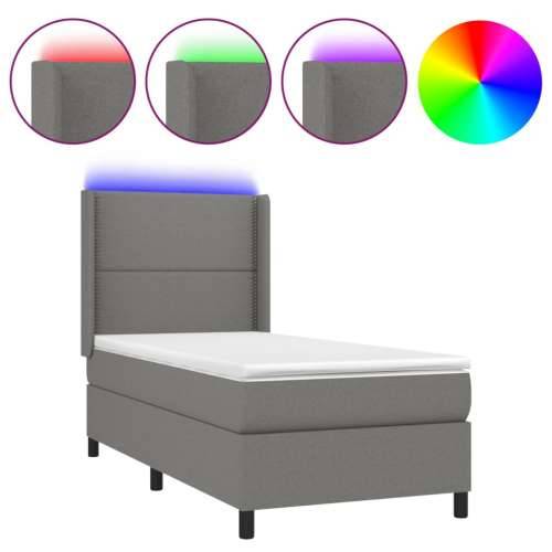Krevet box spring s madracem LED tamnosivi 100x200 cm tkanina - Tamno siva 100 x 200 cm Obično s čavlima Cijena
