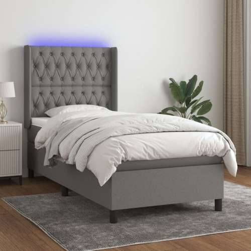 Krevet box spring s madracem LED tamnosivi 100x200 cm tkanina - Tamno siva 100 x 200 cm Dizajn s gumbima Cijena