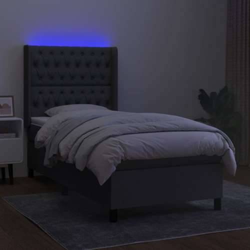Krevet box spring s madracem LED tamnosivi 100x200 cm tkanina - Tamno siva 100 x 200 cm Dizajn s gumbima Cijena
