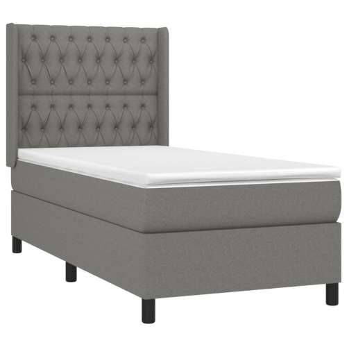 Krevet box spring s madracem LED tamnosivi 100x200 cm tkanina - Tamno siva 100 x 200 cm Dizajn s gumbima Cijena