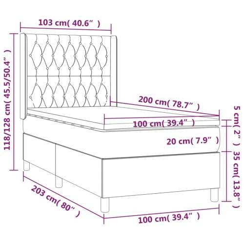 Krevet box spring s madracem LED tamnosivi 100x200 cm tkanina - Tamno siva 100 x 200 cm Dizajn s gumbima Cijena