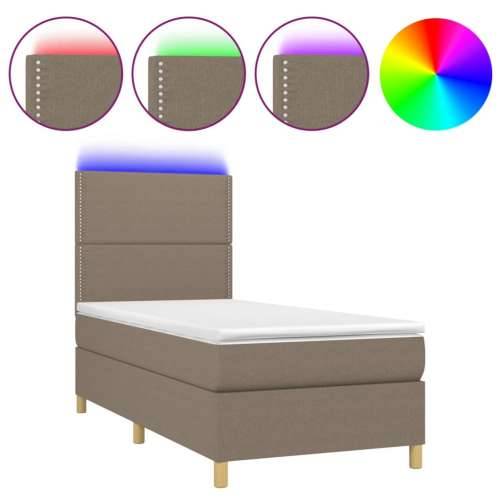 Krevet box spring s madracem LED smeđesivi 90x200 cm tkanina - Sivo-smeđa 90 x 200 cm Obično s čavlima Cijena