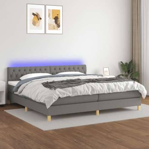 Krevet box spring s madracem LED tamnosivi 200x200 cm tkanina - Tamno siva 200 x 200 cm Dizajn s gumbima Cijena
