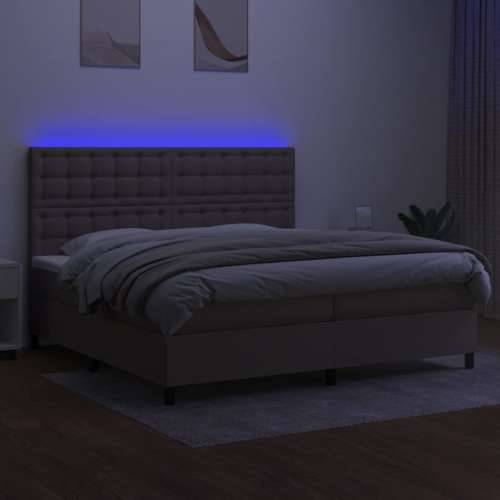 Krevet box spring s madracem LED smeđesivi 200x200 cm tkanina - Sivo-smeđa 200 x 200 cm gumbi Cijena