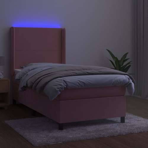 Krevet box spring s madracem LED ružičasti 80x200 cm baršunasti - Ružičasta 80 x 200 cm Gladak dizajn Cijena
