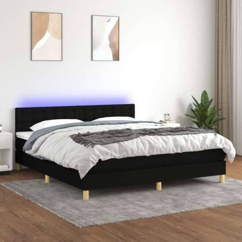 Krevet box spring s madracem LED crni 180x200 cm od tkanine  - Crna 180 x 200 cm gumbi Cijena