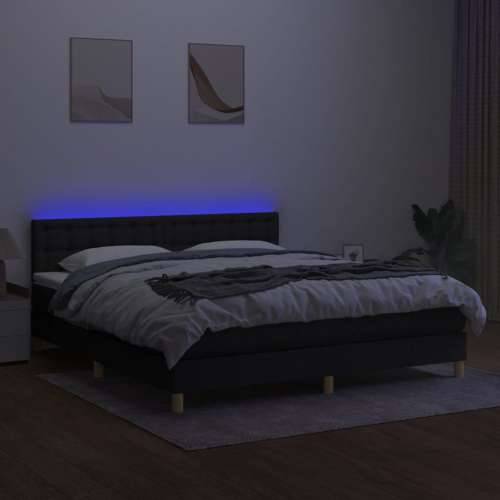 Krevet box spring s madracem LED crni 180x200 cm od tkanine  - Crna 180 x 200 cm gumbi Cijena