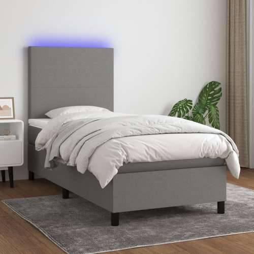 Krevet box spring s madracem LED tamnosivi 90x200 cm tkanina - Tamno siva 90 x 200 cm Gladak dizajn Cijena