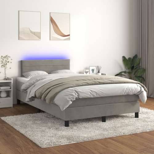 Krevet box spring s madracem LED svjetlosivi 120x200 cm baršun - Svjetlosiva 120 x 200 cm vodoravne pruge Cijena