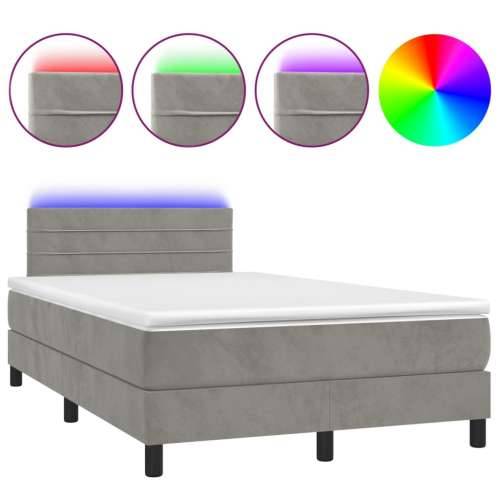 Krevet box spring s madracem LED svjetlosivi 120x200 cm baršun - Svjetlosiva 120 x 200 cm vodoravne pruge Cijena