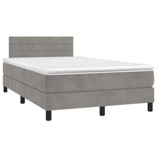 Krevet box spring s madracem LED svjetlosivi 120x200 cm baršun - Svjetlosiva 120 x 200 cm vodoravne pruge Cijena