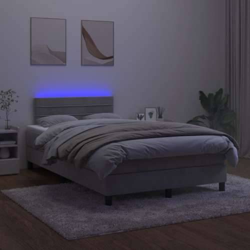 Krevet box spring s madracem LED svjetlosivi 120x200 cm baršun - Svjetlosiva 120 x 200 cm vodoravne pruge Cijena