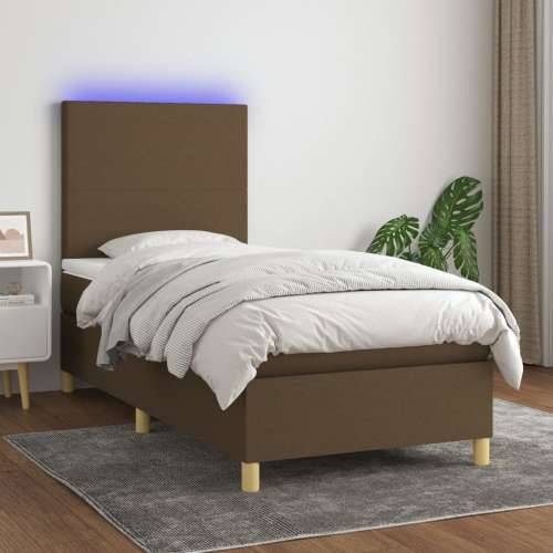 Krevet box spring s madracem LED tamnosmeđi 90x200 cm tkanina - Tamno smeđa 90 x 200 cm Gladak dizajn Cijena