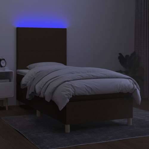 Krevet box spring s madracem LED tamnosmeđi 90x200 cm tkanina - Tamno smeđa 90 x 200 cm Gladak dizajn Cijena