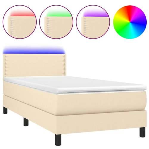 Krevet box spring s madracem LED krem 90x200 cm od tkanine - Krema 90 x 200 cm Obično s čavlima Cijena