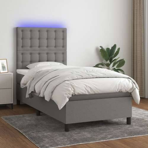Krevet box spring s madracem LED tamnosivi 90x200 cm tkanina - Tamno siva 90 x 200 cm gumbi Cijena