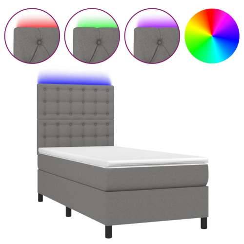 Krevet box spring s madracem LED tamnosivi 90x200 cm tkanina - Tamno siva 90 x 200 cm gumbi Cijena