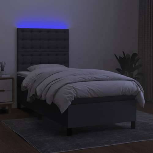 Krevet box spring s madracem LED tamnosivi 90x200 cm tkanina - Tamno siva 90 x 200 cm gumbi Cijena