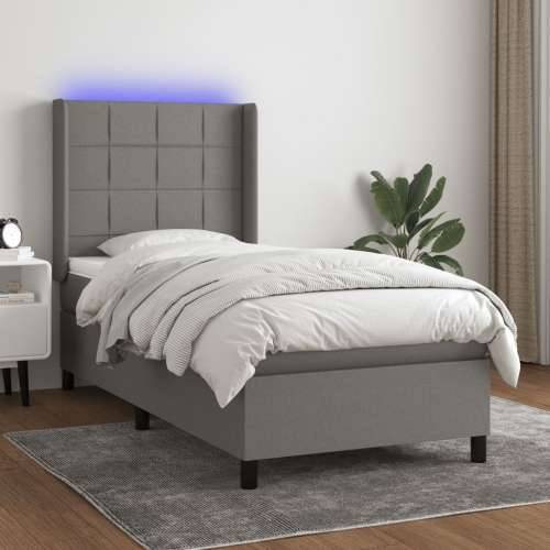 Krevet box spring s madracem LED tamnosivi 90x200 cm tkanina - Tamno siva 90 x 200 cm Blok s kvadratima Cijena
