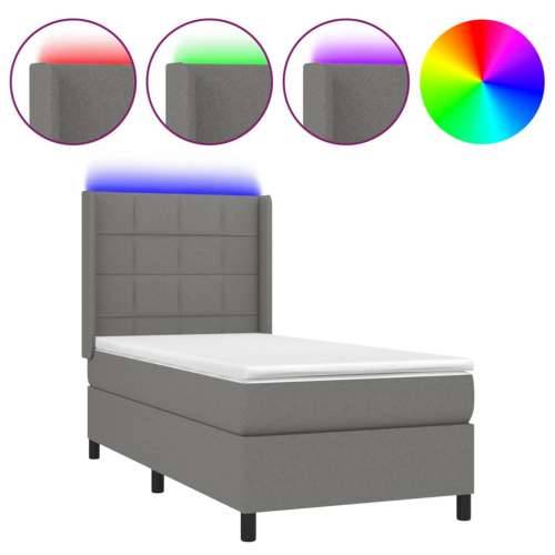 Krevet box spring s madracem LED tamnosivi 90x200 cm tkanina - Tamno siva 90 x 200 cm Blok s kvadratima Cijena