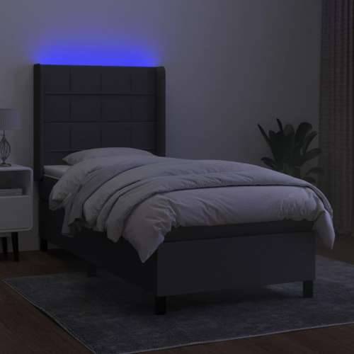 Krevet box spring s madracem LED tamnosivi 90x200 cm tkanina - Tamno siva 90 x 200 cm Blok s kvadratima Cijena