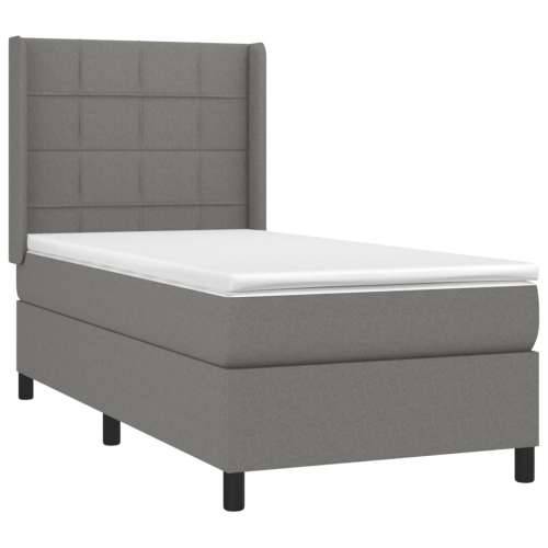 Krevet box spring s madracem LED tamnosivi 90x200 cm tkanina - Tamno siva 90 x 200 cm Blok s kvadratima Cijena