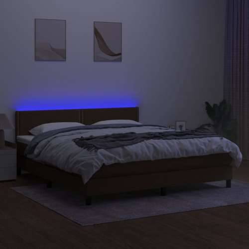 Krevet box spring s madracem LED tamnosmeđi 160x200 cm tkanina - Tamno smeđa 160 x 200 cm Obično s čavlima Cijena