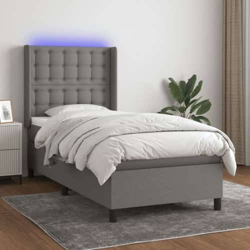 Krevet box spring s madracem LED tamnosivi 90x200 cm tkanina - Tamno siva 90 x 200 cm gumbi Cijena