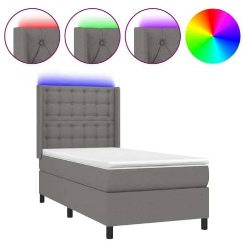 Krevet box spring s madracem LED tamnosivi 90x200 cm tkanina - Tamno siva 90 x 200 cm gumbi Cijena