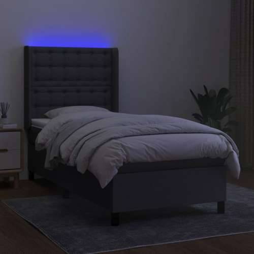 Krevet box spring s madracem LED tamnosivi 90x200 cm tkanina - Tamno siva 90 x 200 cm gumbi Cijena
