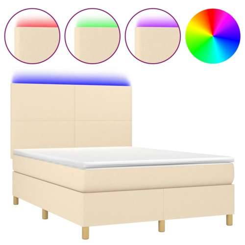Krevet box spring s madracem LED krem 140x200 cm od tkanine - Krema 140 x 200 cm Gladak dizajn Cijena