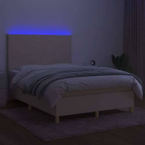 Krevet box spring s madracem LED krem 140x200 cm od tkanine - Krema 140 x 200 cm Gladak dizajn Cijena