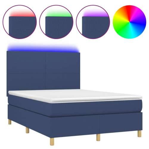 Krevet box spring s madracem LED plavi 140x200 cm od tkanine - Plava 140 x 200 cm Gladak dizajn Cijena